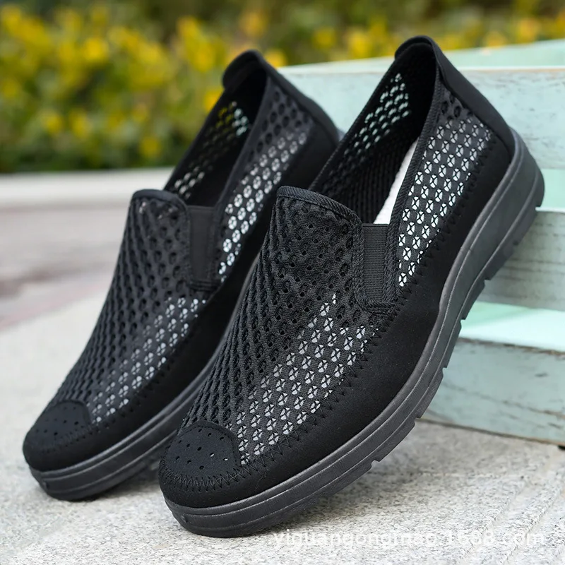 Summer Men Shoes Mesh Breathable Male Casual Flats Shoes Slip On Men Loafers Non-Slip Work Shoes