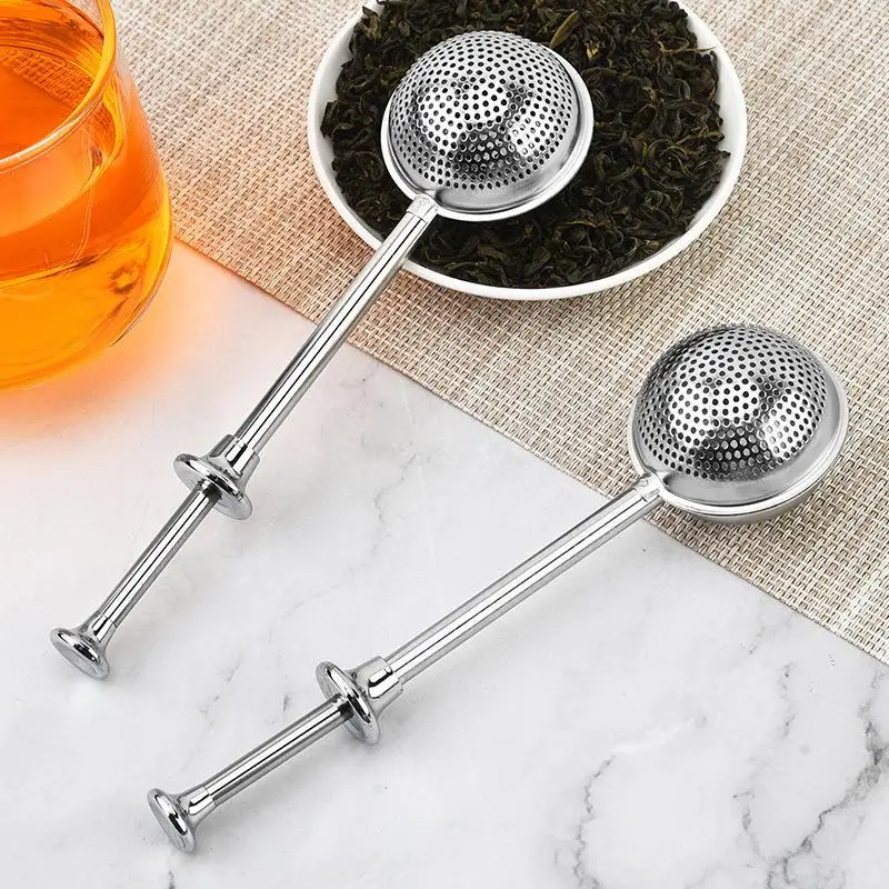 Infusor de té de acero inoxidable con mango largo, malla fina, a prueba de óxido, filtro para té de hojas sueltas, accesorio para el hogar y la oficina