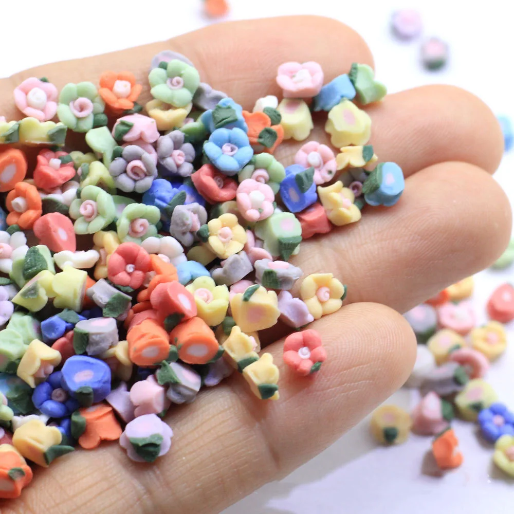 50Pcs Colorful Flower Polymer Hot Clay Sprinkles For Crafts DIY Flatback Cabochons Scrapbooking DIY Fake Cake Phone Deco:3*6*6mm