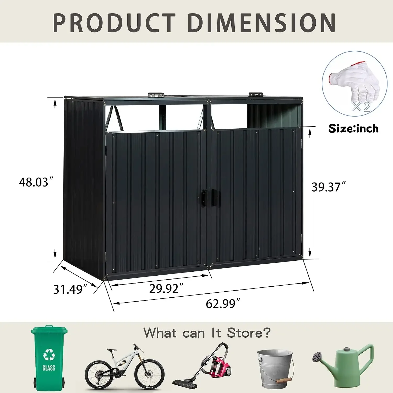 Outdoor Garbage Can Trash Bins Storage Shed, Metal Waterproof Trash Can Shed, Toys, Garden Tools - Perfect for Backyard, Garden