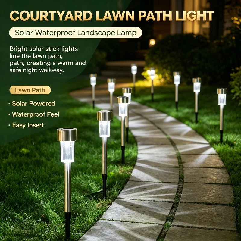 Outdoor Solar Path Lights, Clear LED Garden Stakes for Lawn Yard Walkway Patio Courtyard Landscape Decoration Lighting