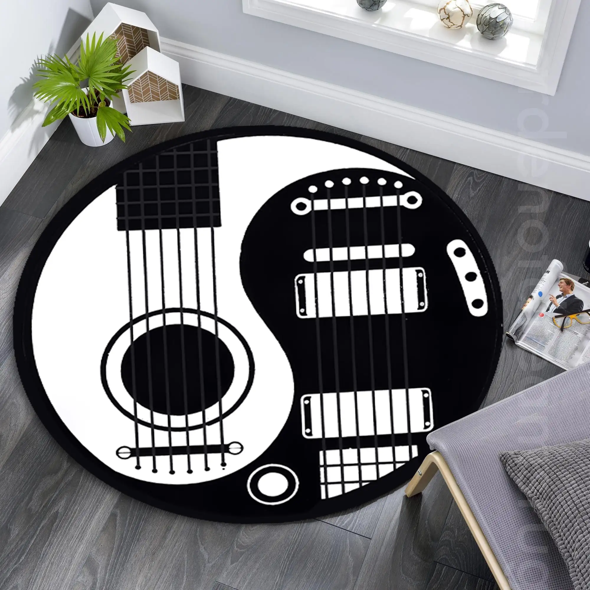 Classic Music Note Round Area Rug Treble Clef Staff Circle Carpet Washable Non Slip Artistic Living Room Decor