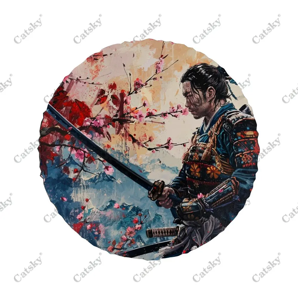 Samurai Sword Plum Blossom Universal Car Spare Tire Cover Auto Accessories Wheel Protect for Trailer SUV Truck Camper14-17inch