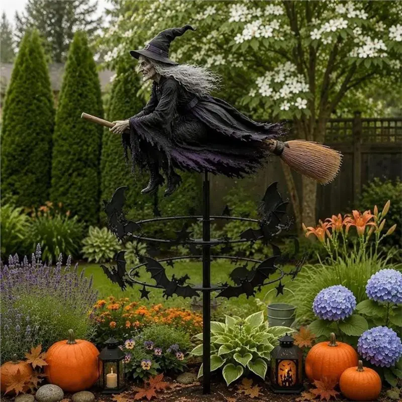 Halloween Witch Iron Weather Vane Iron Weather Vane Metal Wind Indicator Waterproof Roof Yard Garden Lawn Decor Ornament
