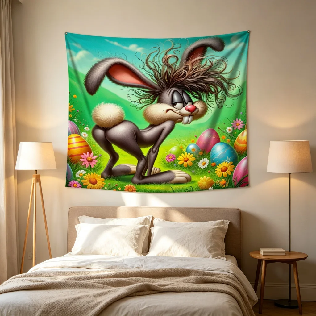 1PC Cartoon Rabbit Print Backdrop Banner, Bedroom Living Room Photo Background, Polyester Wall Hanging, Home Decor, Wall Art