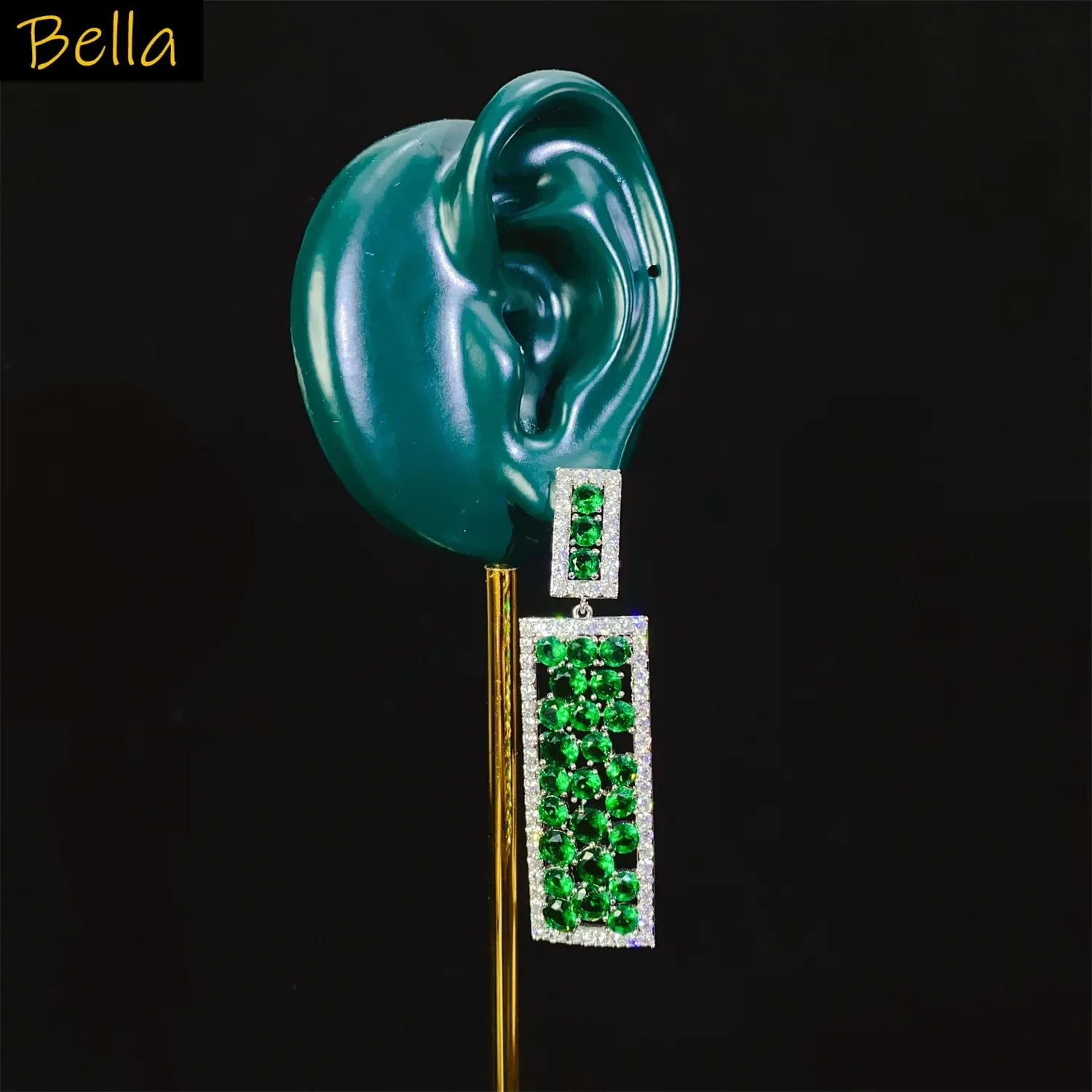 أقراط متدلية خضراء للنساء لحفلات الزفاف والسهرات والمجوهرات الفاخرة أقراط مستطيلة هندسية هدية دروبشيبينغ