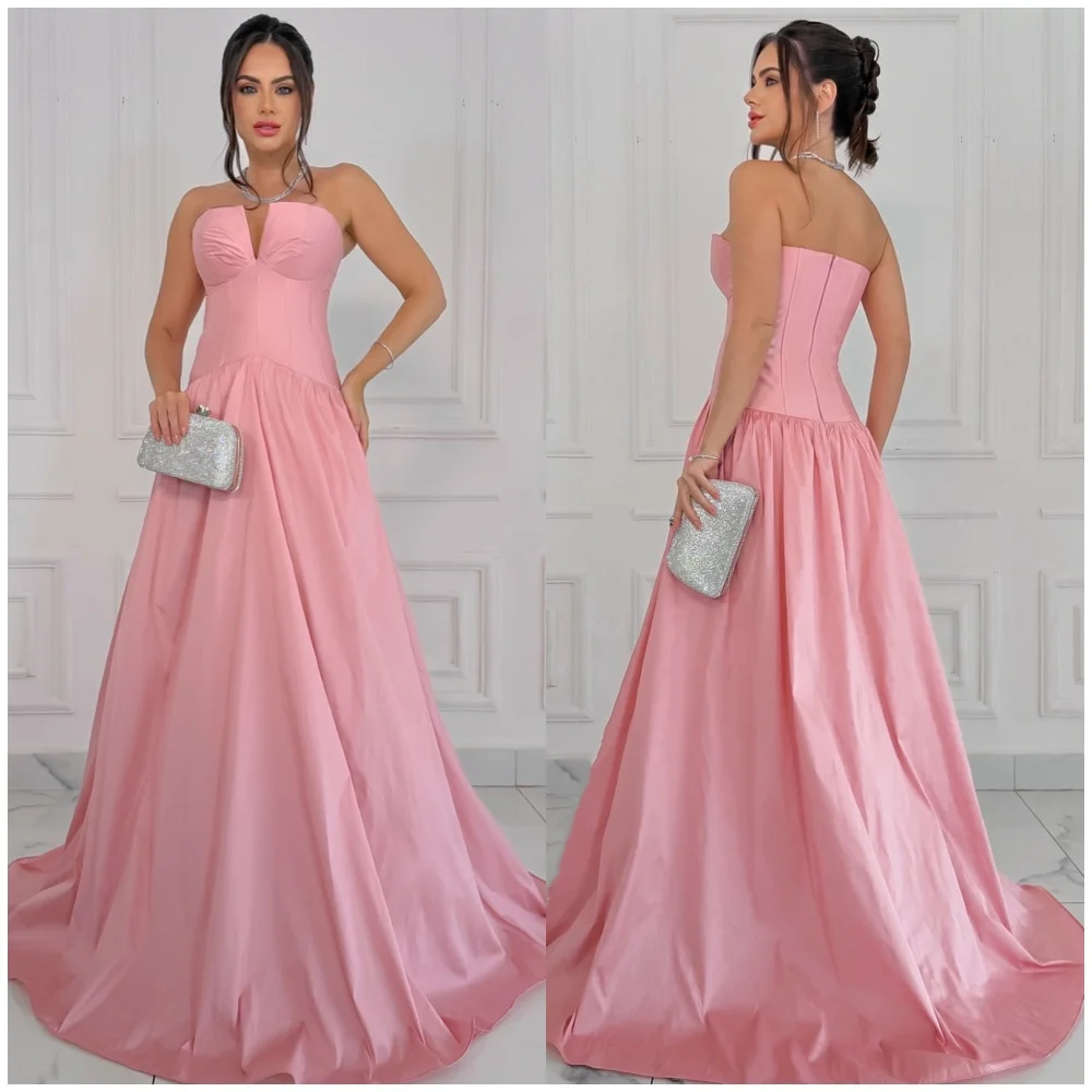 

Customized Elegant Simple Jersey Ruched Pleat A-line Strapless Long Dresses Bespoke Occasion Dresses Sizes Available Matching