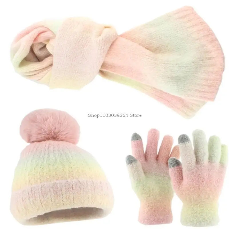 

Multiuse Knitted Accessory Set Gradients Hat Gloves Scarf Set for Outdoor Sport