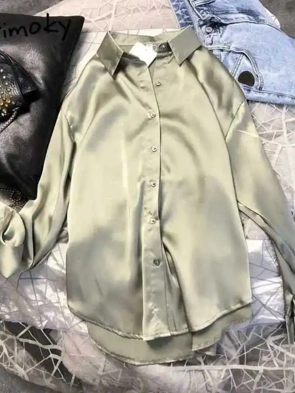 

Casual Office Lady Silk Blouses Autumn Long Button up Cleanfit Sle Synthetic Fiber A-Line Sve ort Sve Women's irt