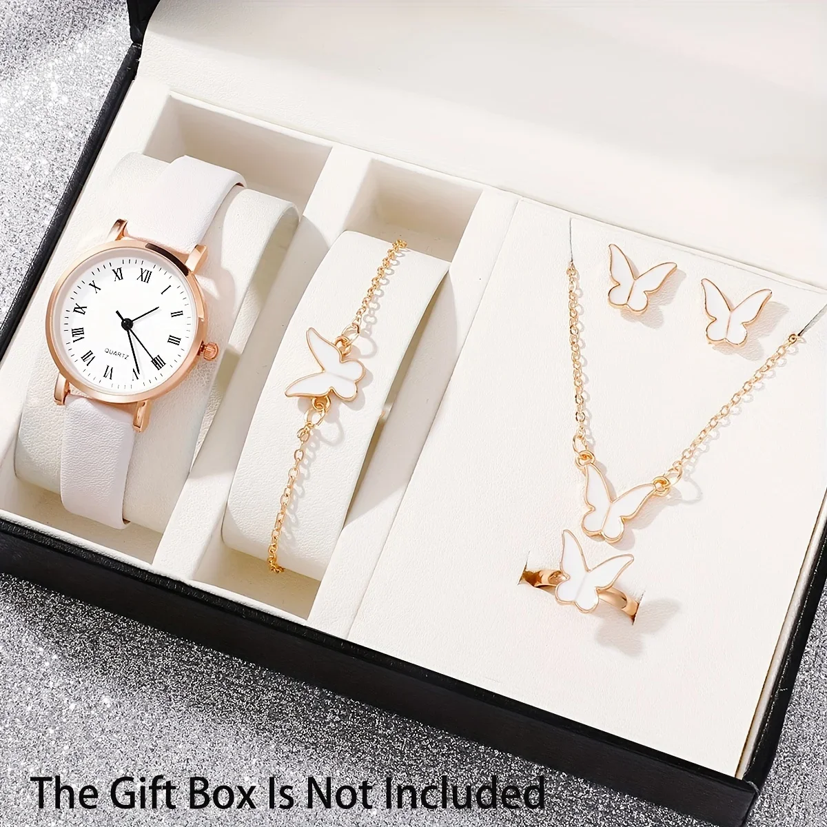 New Butterfly Watch Jewelry Set Women's Roman Dial Quartz Watch+Necklace Earrings Ring Bracelet Five Piece Set
