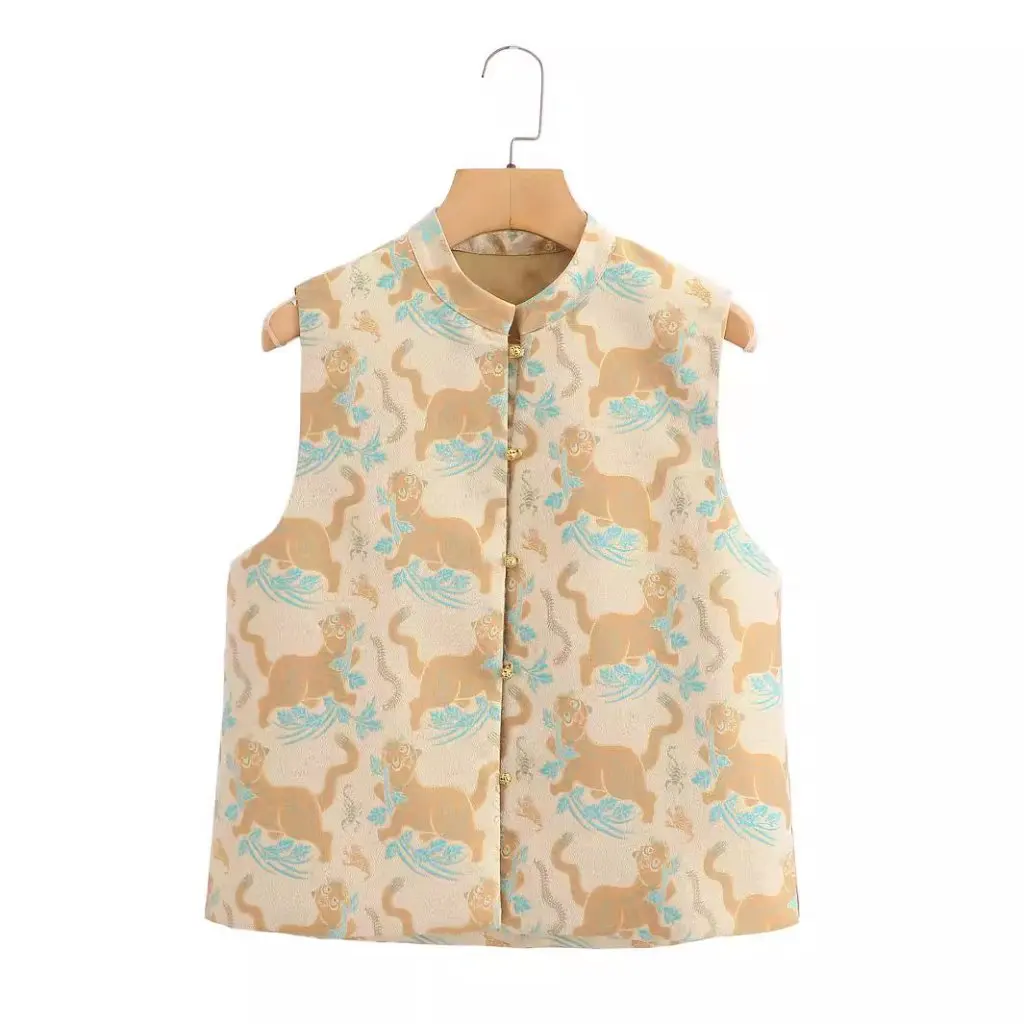 

Tiger Bright Silk Vest for Women Korean Style Early Autumn New Chinese Jewelry Buckle Wholesale 65RM-2408