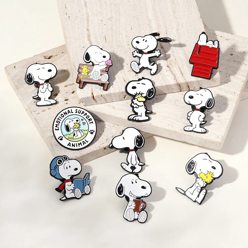 11Pcs Enamel Pins Set Cute Cartoon White Dog Brooches Lapel Badges for Backpack Creative Christmas Birthday Gift for Friends