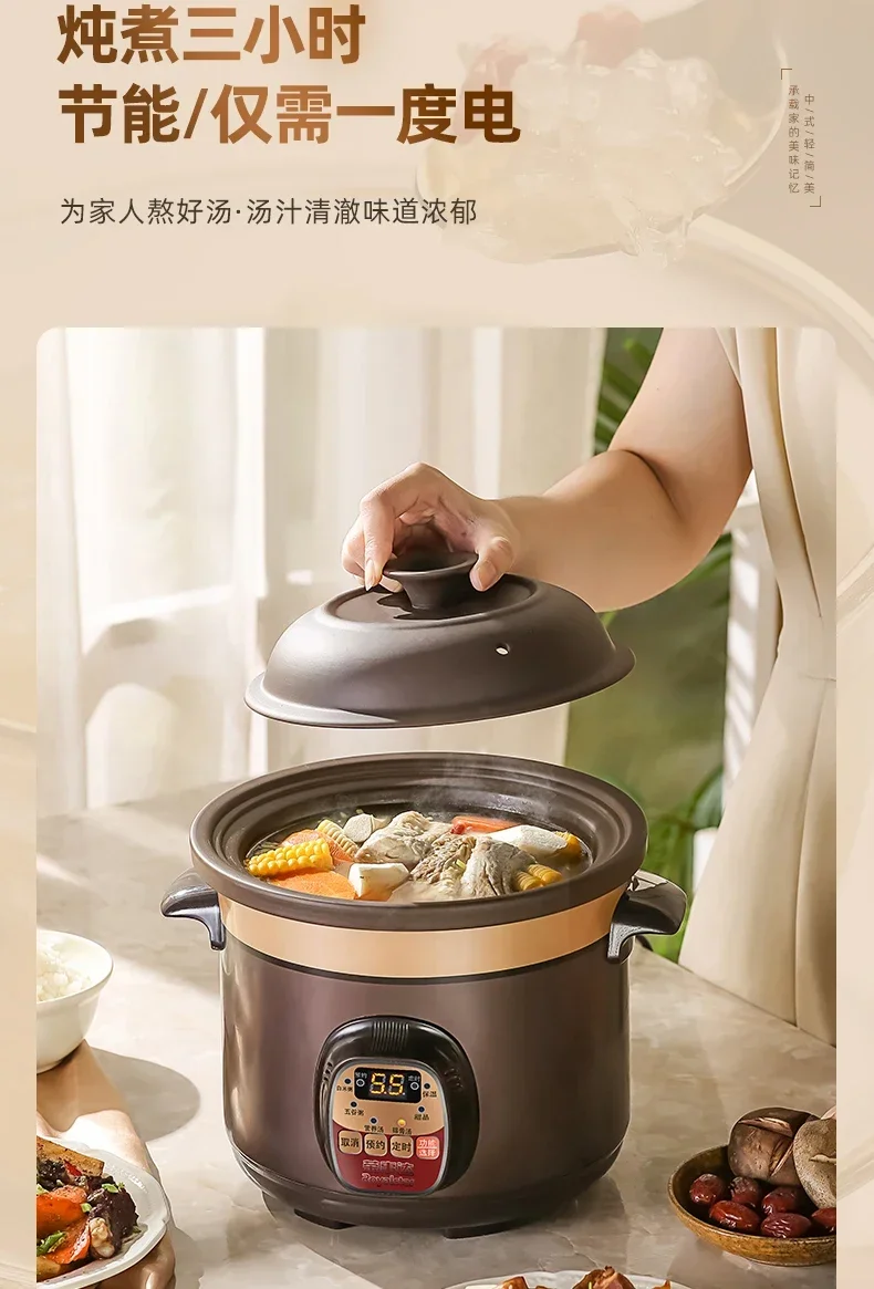 220V Royalstar Ceramic Electric Stewpot for Soup and Porridge with Purple Clay and Auto Functions