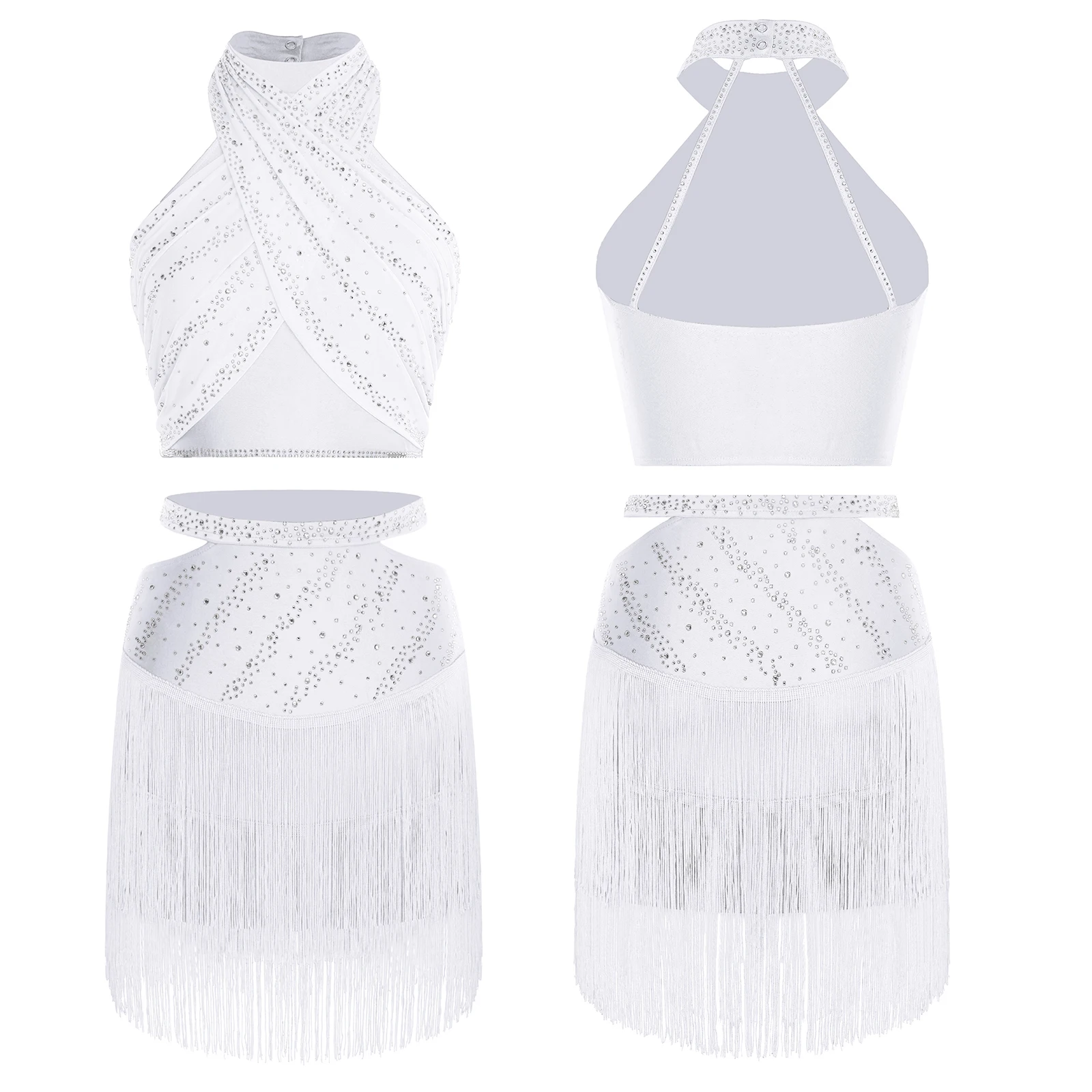 المرأة اللاتينية الرقص الزي الرسن أكمام عارية الذراعين الراين المحاصيل الأعلى مع شرابات تنورة التانغو تشا تشا السالسا التزلج الرقص