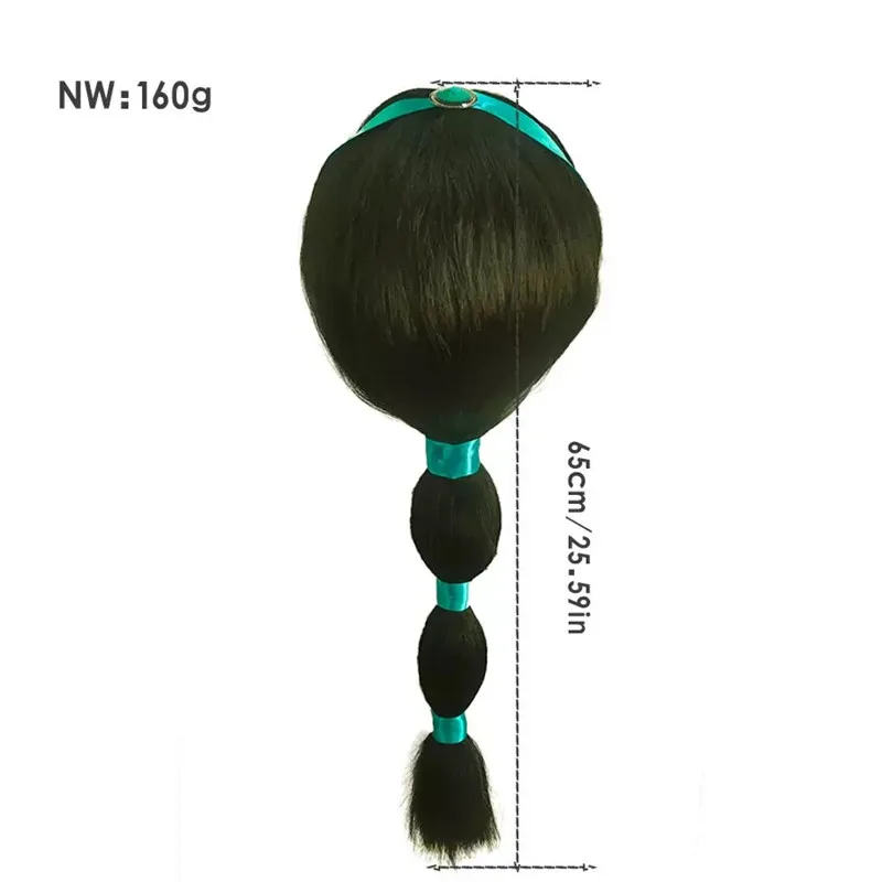 Peluca larga de jazmín negro para niñas, disfraz de Aladino, accesorio para el cabello para fiesta de Halloween, tocado de vacaciones para niñas, regalo