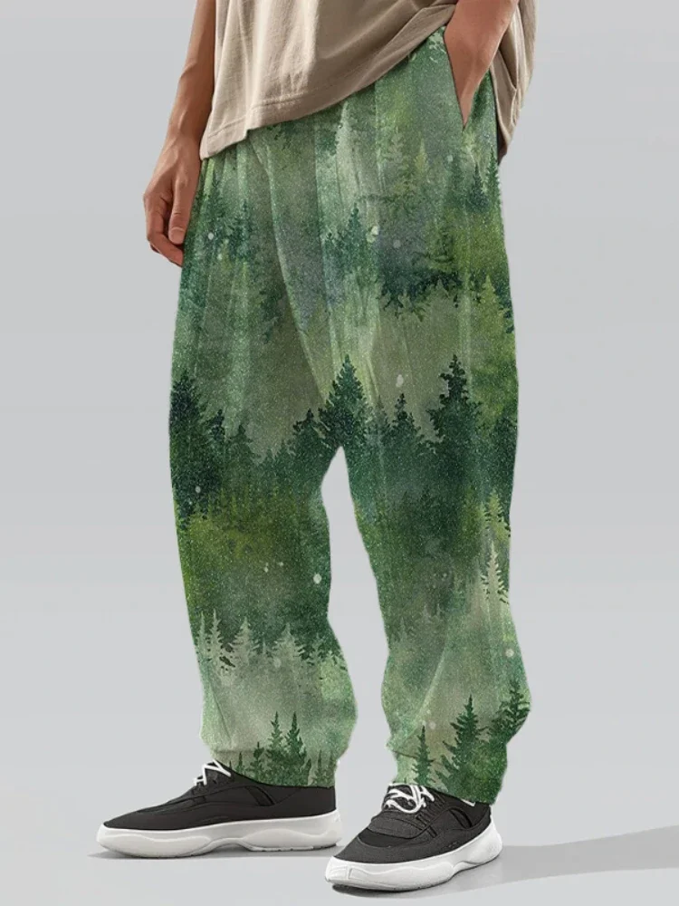 Full Length Wide Leg Pants Printed Harajuku Landscape Painting Summer Straight Trousers Streetwear Sweatants Men Clothing