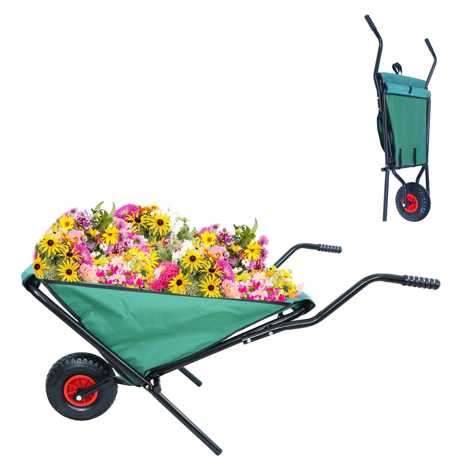 

Collapsible Wheelbarrow 176 lbs Folding Yard Garden Wheelbarrow Foldable Lightweight Gardening Heavy Duty Oxford Cloth Green Law