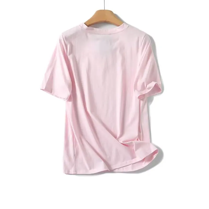 Withered Minimalist And Fashionable T-shirt Women V-neck Basic T-shirt Summer For Women Cotton Tops