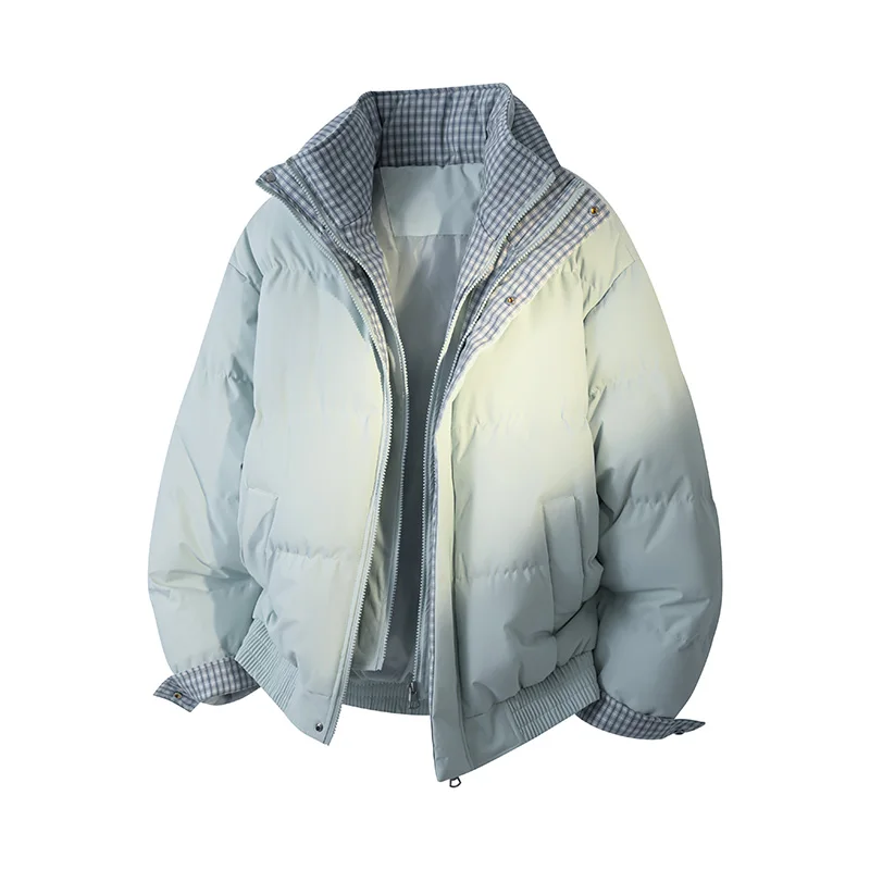 الرجال والنساء الأمريكية منقوشة وهمية قطعتين أسفل سترة للجنسين الوقوف طوق سميكة معطف الشتاء مبطن سترة منتفخة #5