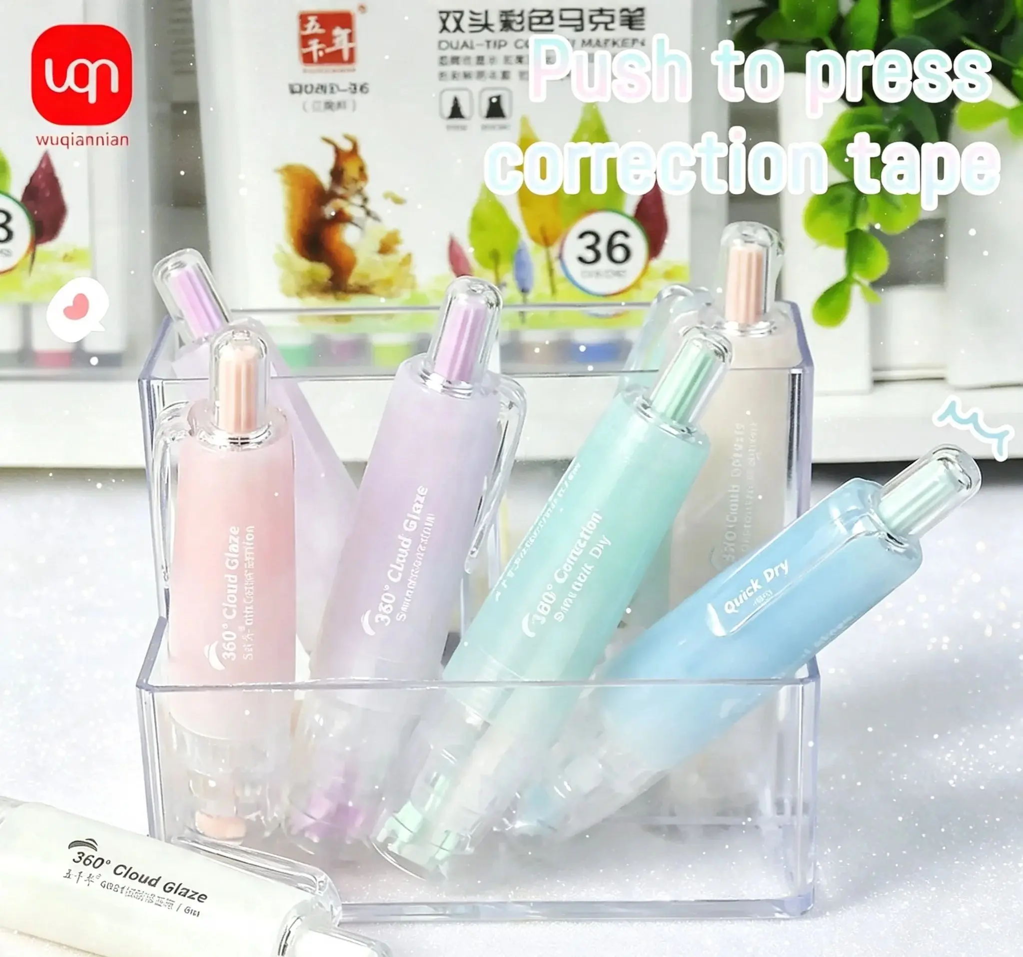 WQN-1PC High-Value Correction Tape with 4 Replaceable Refills, Can Correct Mistakes, Student Office Stationery Supplies