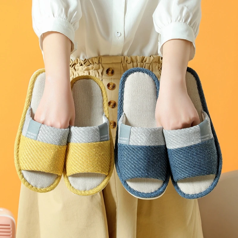 Winter Comfort Cotton Linen Home Slippers Women Anti-slip Flat Heels Slides Adults Indoor House Multicolor Soft Sole Flip Flops