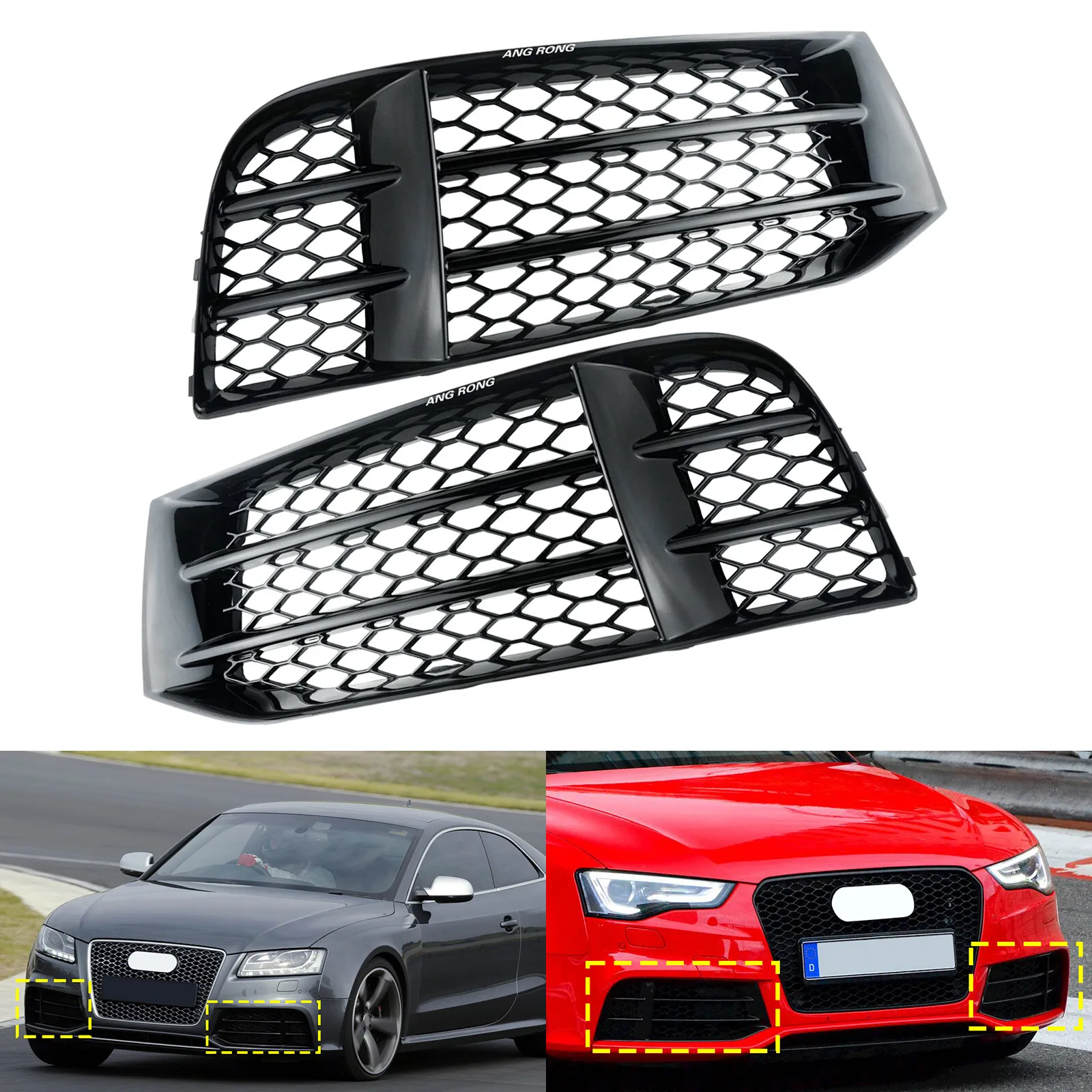 

L + R Решетка переднего бампера Противотуманная фара Крышка сотовой решетки Черная Для Audi A5 RS5 2010-2016 гг. (подходит только версия RS5) Автозапчасти