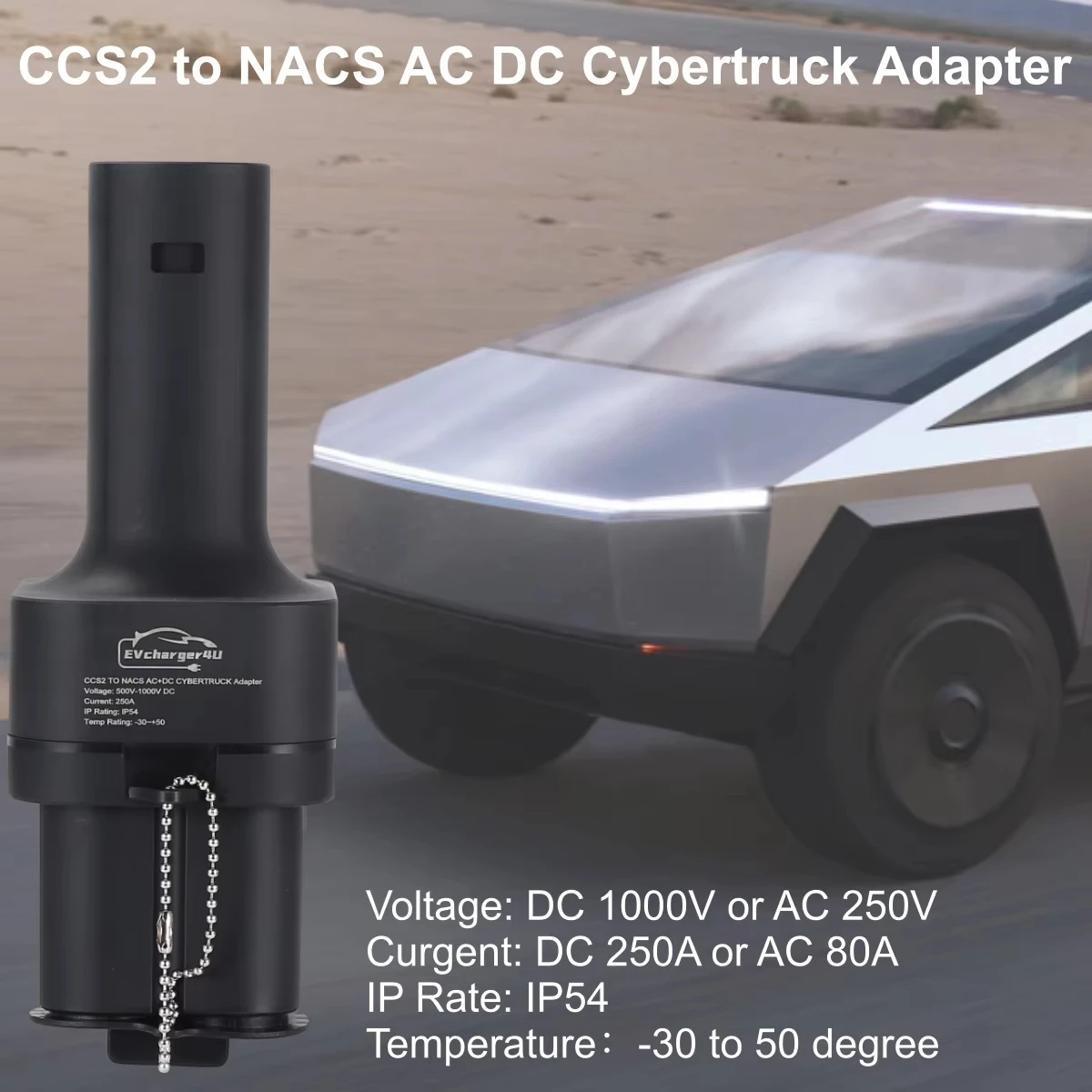 Beret for Tesla Cybertruck CCS2 to NACS EV Adapter 250KW DC 8KW AC Fit Model 3/X/Y CCS2 Combo Adaptor Support CCS2 Type2