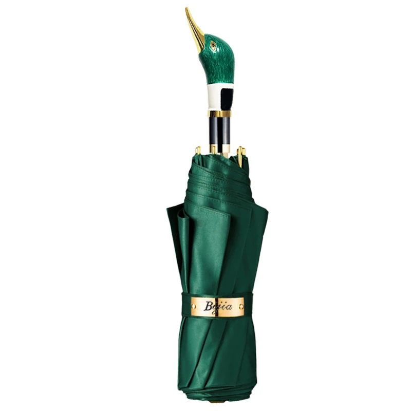 

Luxury Three Folding Umbrella Creative Handle Green Rain Umbrellas UV Protection Windproof Strong Handle Umbrellas Nice Gift