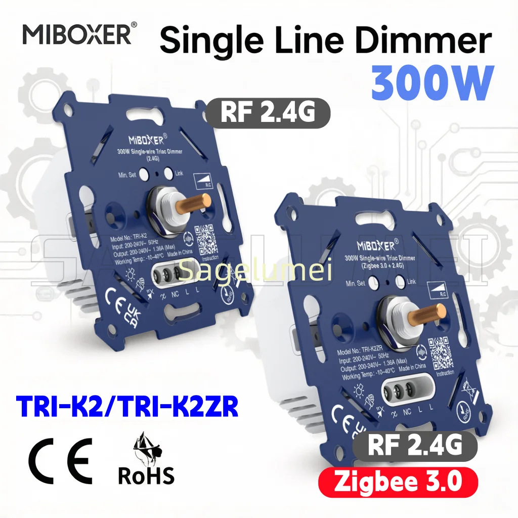 

TRI-K2ZR Zigbee3.0 Triac Dimmer Switch Single-Wire Wall Rotary Knob Dimmer for LED Halogen Incandescent Lamps Smart Home Control