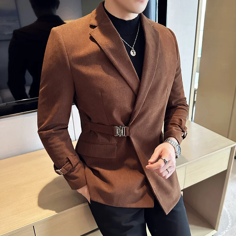 Men\'s High-end Corduroy Blazer Men\'s Autumn and Winter Thickening Men Blazer Casual Western Fit Party Club Wedding Social Blazer