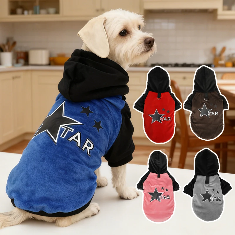 Neue Herbst- und Winter-Haustierkleidung, mit Fleece gefüttert, wendbar, silbernes Fleece, verdicktes warmes Kapuzen-Sweatshirt für kleine Hunde