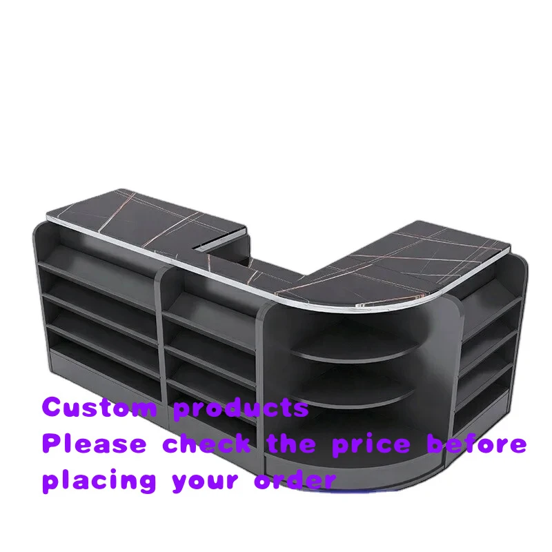 custom.Hongbai Counter Gray-Wood Stone Pattern Multifunctional Supermarket Convenience Cabinet Combination S