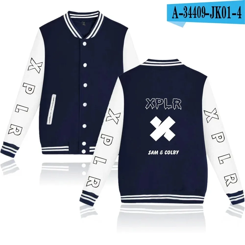 Sam and Colby Zip Up Baseball Uniform Men's Jackets Streetwear Hip Hop Harajuku Sweatshirt XPLR Merch Hoodie Casual Sportswear