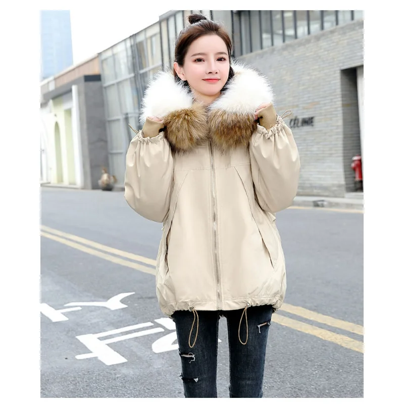 2023 New Women Down Cotton Coat Winter Jacket Female Warm Short Parkas Thick Loose Outwear Artificial Fur Collar Overcoat