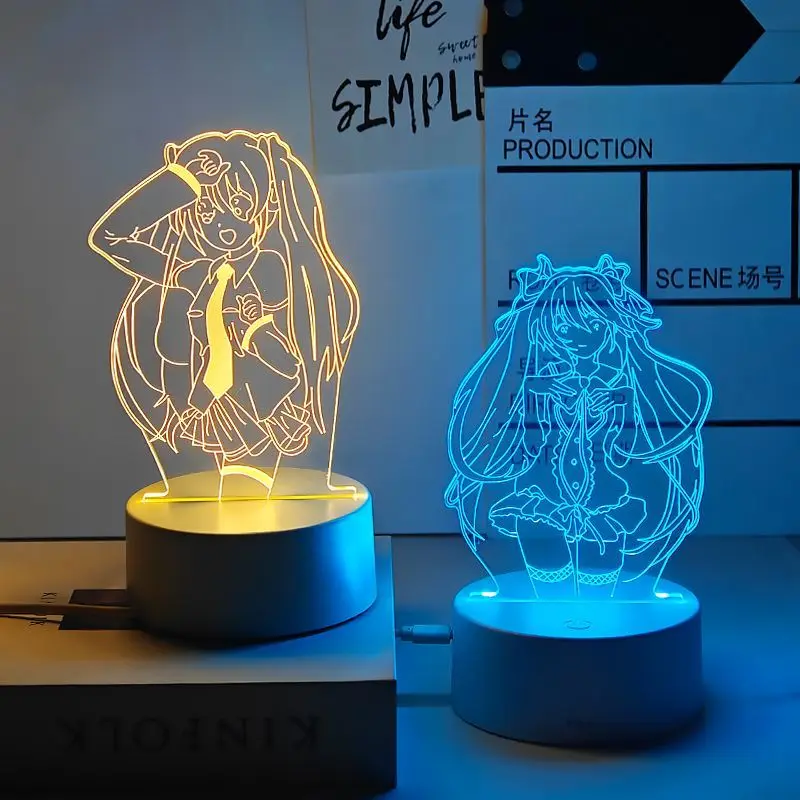 Hatsune Miku anime cartoon cute student glowing acrylic stand Kawaii 2D student bedroom small night light decoration gift view 3