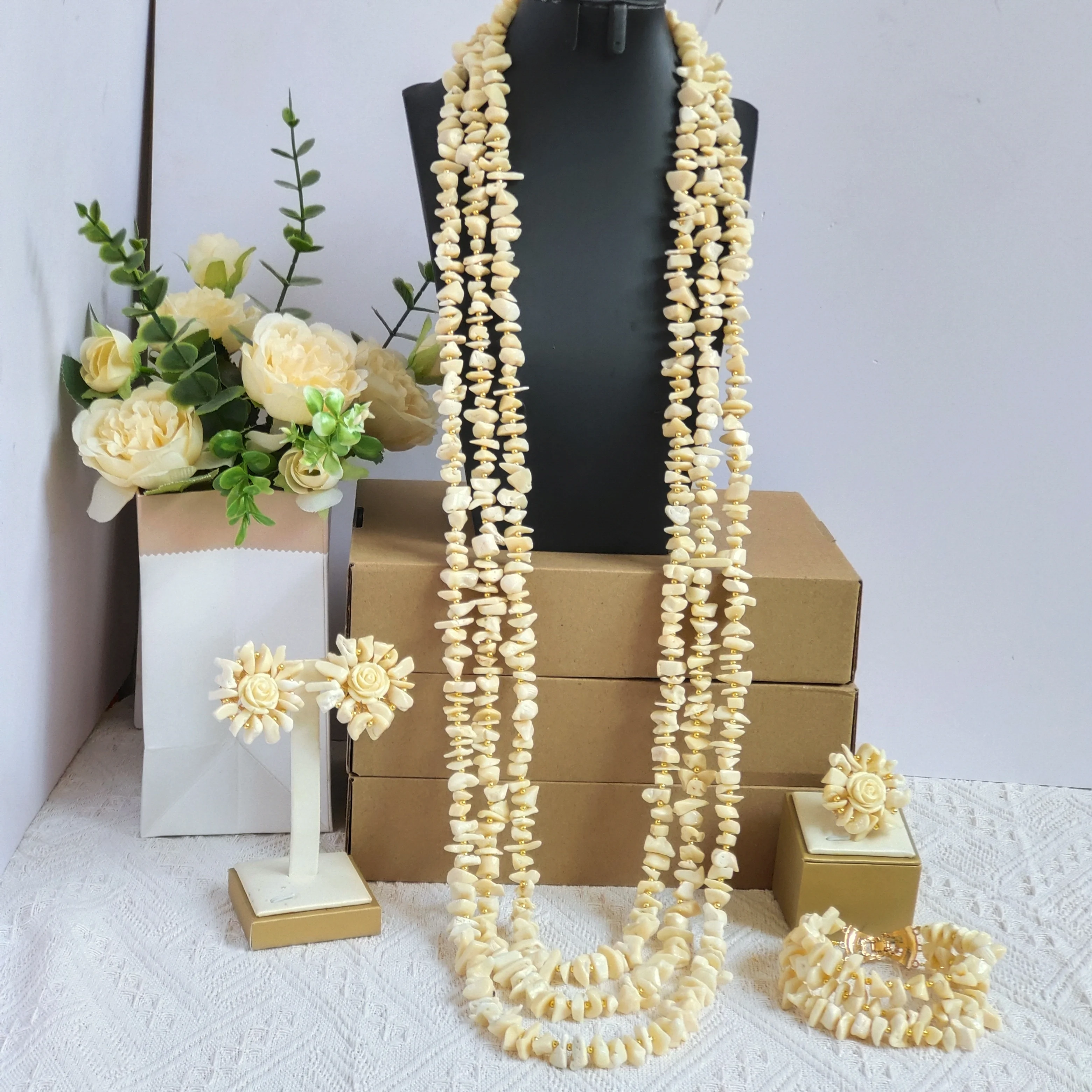 

natural white african coral beads 40inch necklaces nigerian wedding jewelry sets