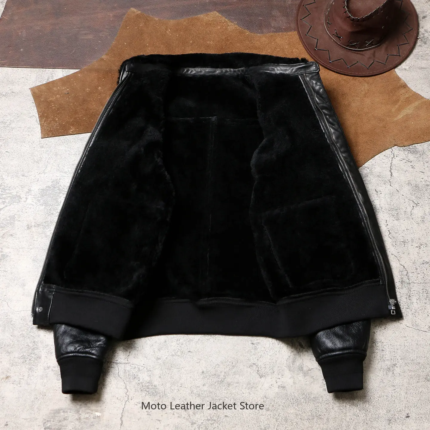 Washed Vintage A2 Genuine Leather Flight Jacket Natural Sheepskin Shearling Warm Genuine Leather Bomber Coat