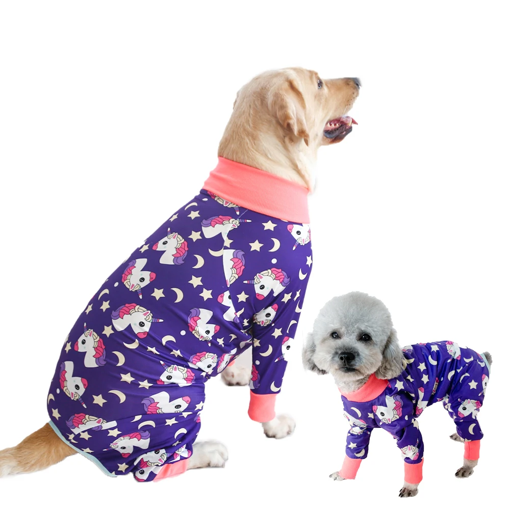 2024 New Unicorn Print Dog Clothes Four-legged Suit for Large Medium Dogs Jumpsuit Prevent Shedding Hair Dog Onesie