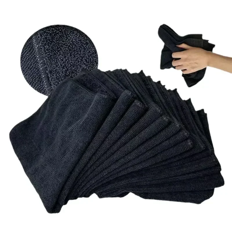 4PCS Microfiber BlackTowels set Thick soft absorbent for home hotel salon Hair Kitchen rag car wash black Multi-purpose towel