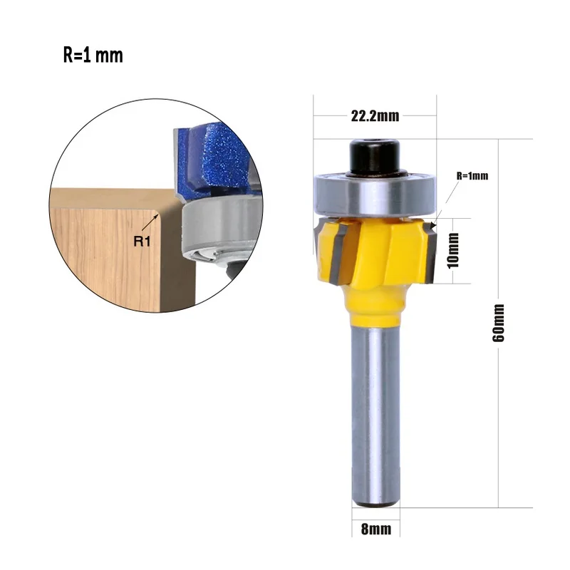 R1 R1.5 R2 4 Teeth For Edge Trimmer Router Bit 8mm Shank For Woodworking Milling Banding Trimming Tool Yellow 45# Steel