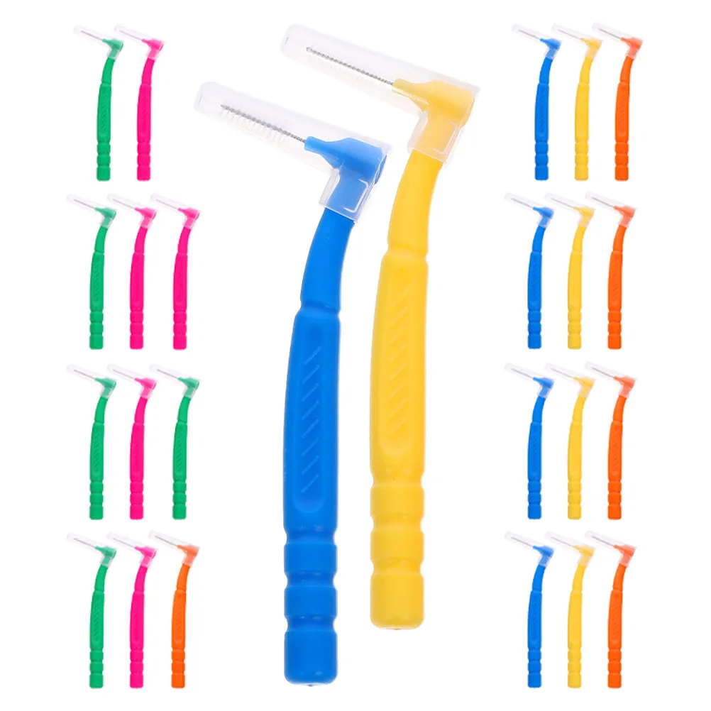 

30pcs Interdental Toothbrush L-Shaped Cleaning Tools for Braces Yellow Pink Green Orange Blue Durable AntiWear