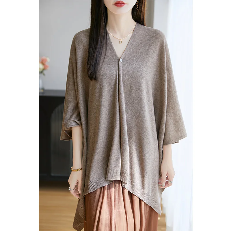 

Women Merino Wool Large Size Shawl Sweater Lightweight Thermal Wrap Cardigan Luxury Knitwear Autumn Warm Clothing Scarf Shawls