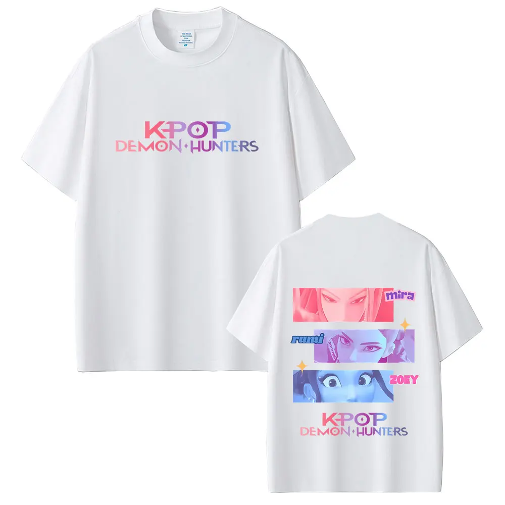 

KPop Demon Hunters Rumi Mira Zoey Eyes Print T Shirt Men Cotton Casual Oversized T Shirts Unisex Cartoon Fashion Trend T-shirts