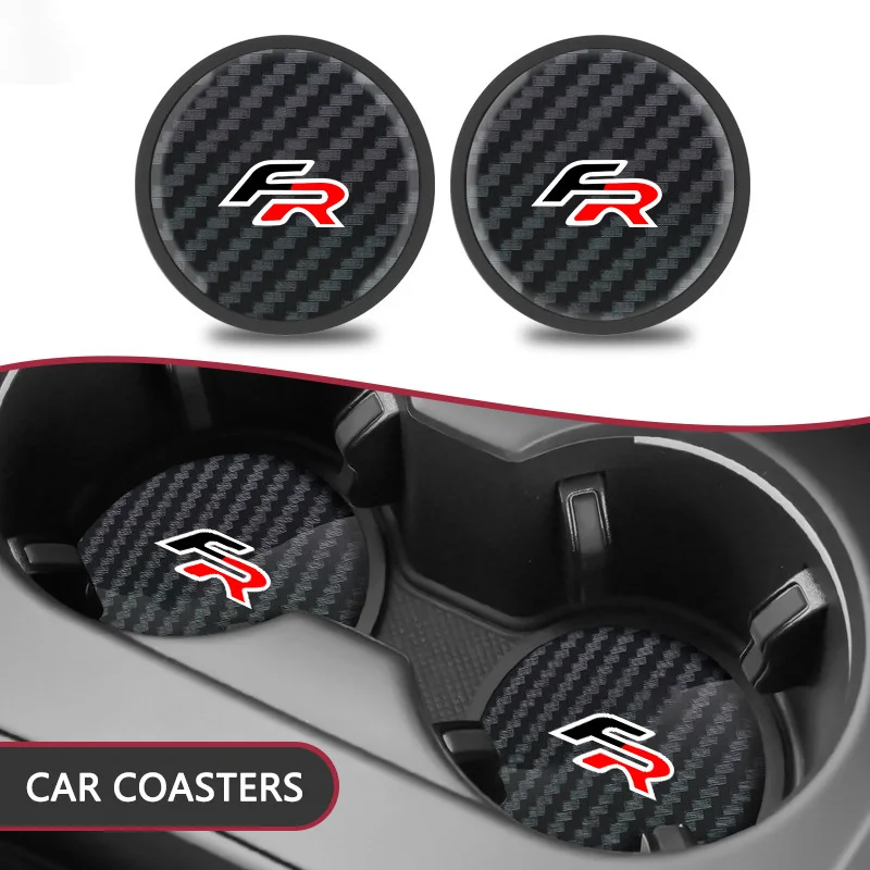 Car Carbon Fiber Textured Coaster PU Leather Water Cup Cushion For Seat FR Leon Ibiza Altea Exe Mk2 Mk3 Decoration Accessories
