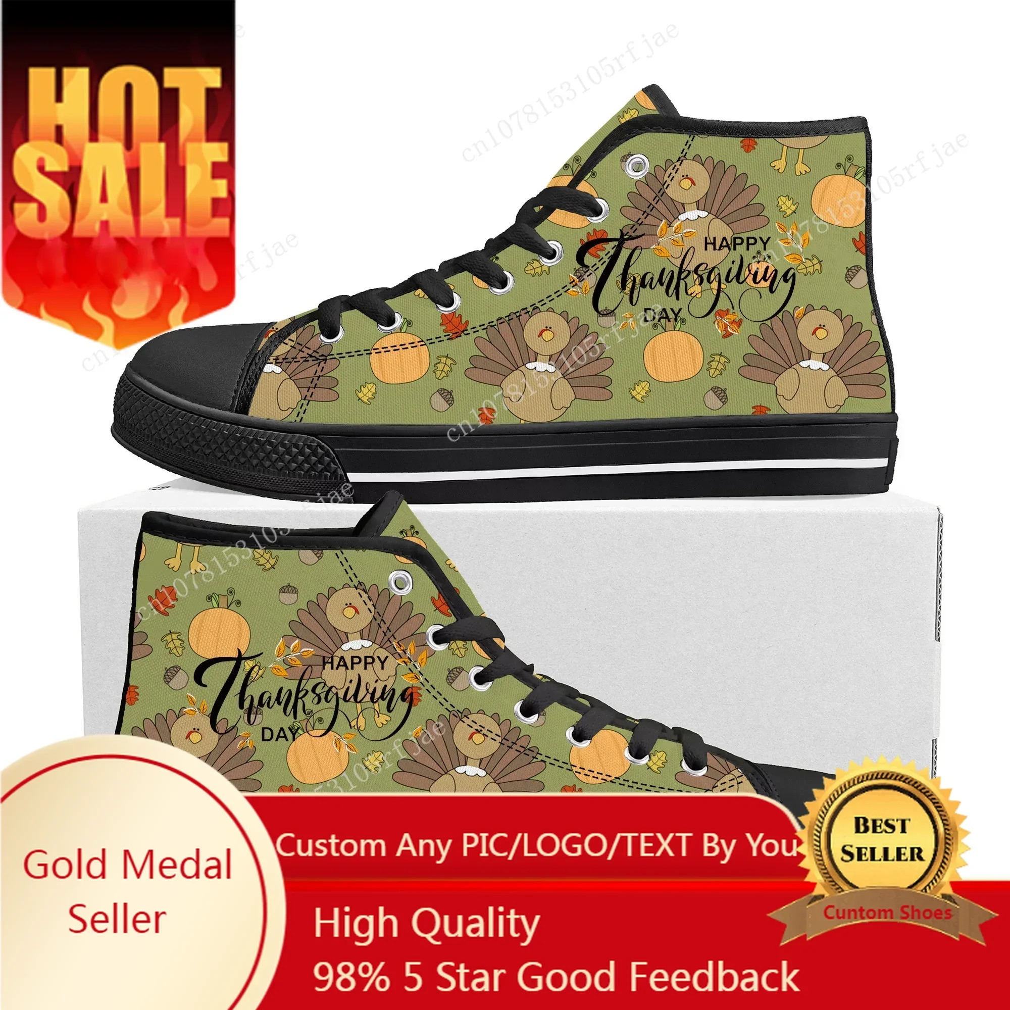 Thanksgiving Day Festival High Top Sneakers Mens Womens Teenager Fashion High Quality Canvas Sneaker Custom Built Couple Shoes