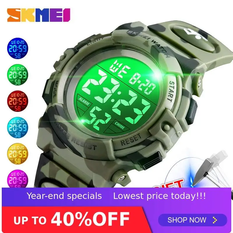 SKMEI Relogio Infantil Fashion Boy Kids Children's Watch Sport Watch 5bar Waterproof Colorful Lights 12/24Hour Camouflage