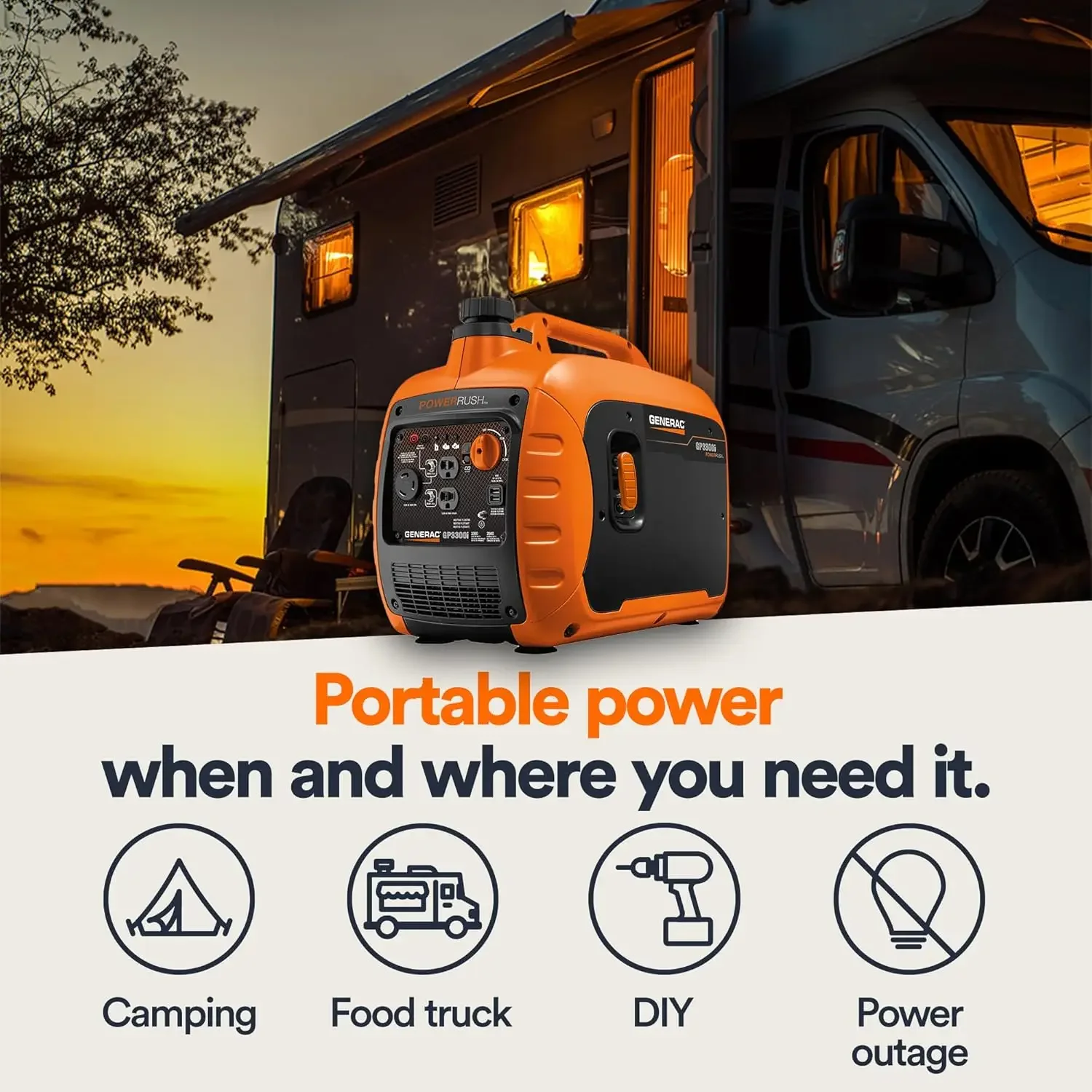 300-Watt Gas-Powered Portable Inverter Generator - Lightweight Design - USB Ports for Mobile Device