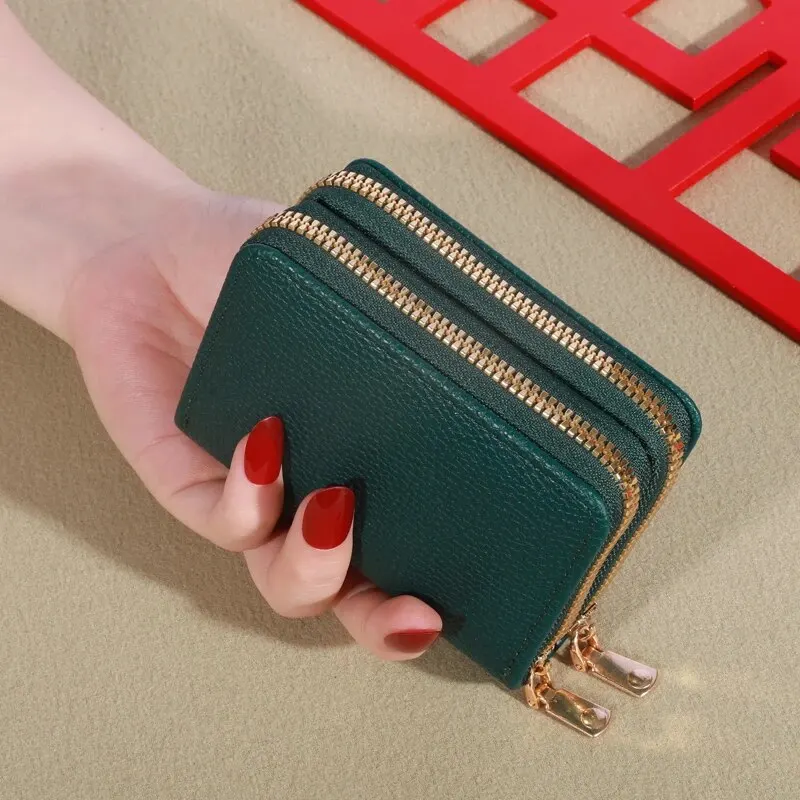 Women's Short Wallet with Transparent Closure. Litchi Pattern. Monaiea Multi Card Slot Wallet, Large Capacity, Fashionable