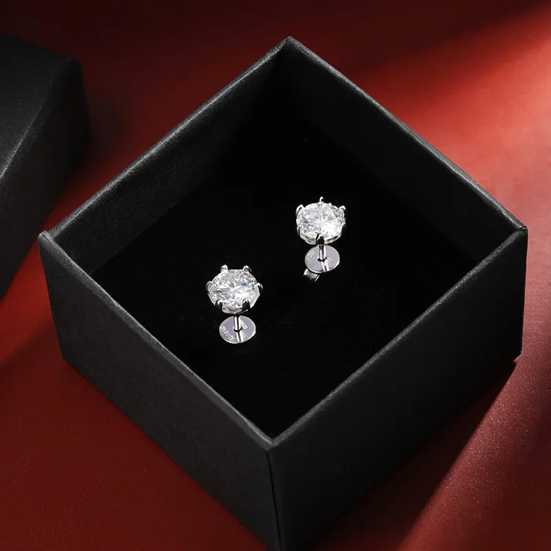Halaile D Color Moissanite S925 Sterling Silver 6 Claw Stud Earrings Trendy Fine Jewelry Dainty Sparkly Romantic Gift for Women