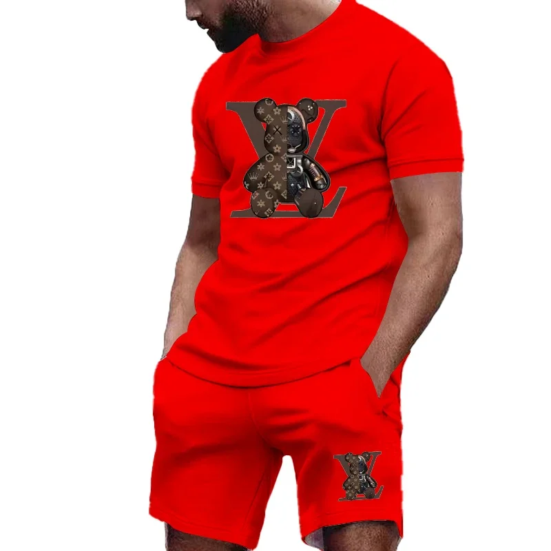 2024 Mode Herren Sommer lässig Jogging Trainings anzug Kurzarm T-Shirt und schnell trocknende Trainings anzug Shorts zweiteiliges Set